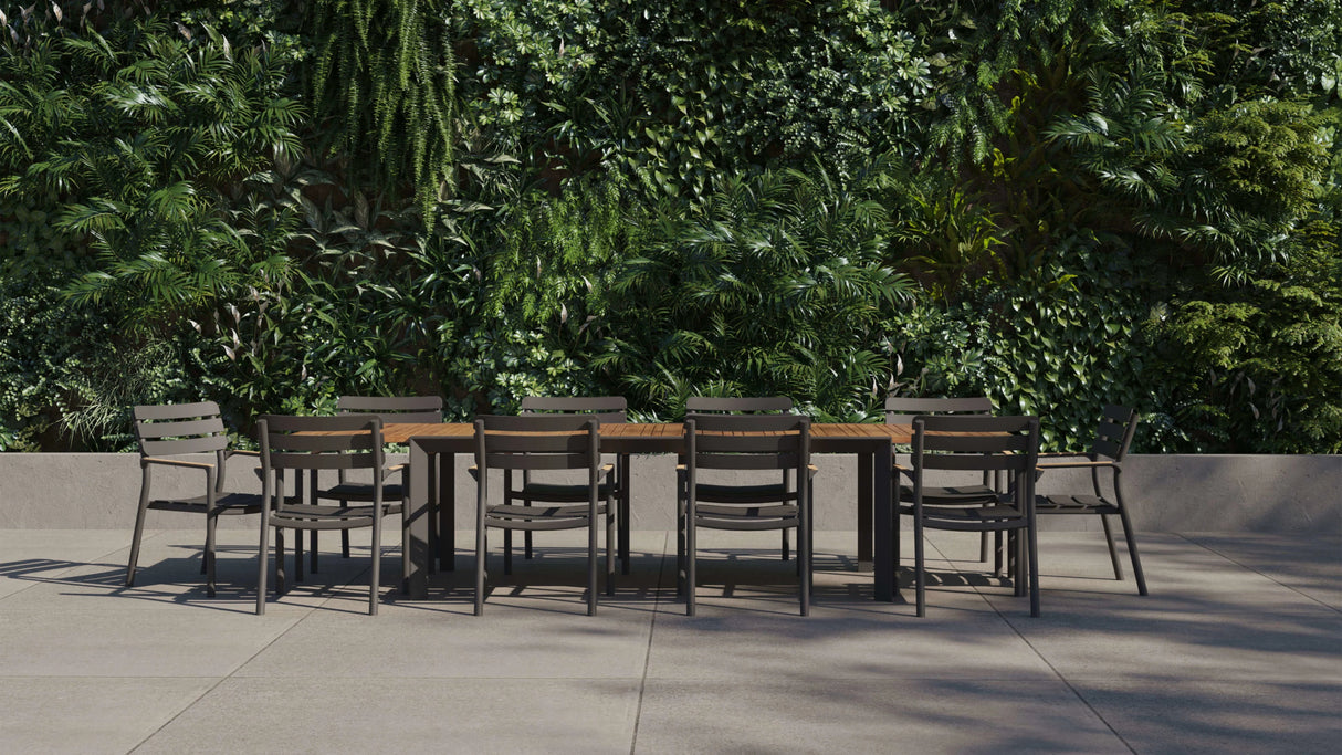 10 Seat Teak Aluminum Expandable Dining Set - 10 Armchairs - Majestic Patio