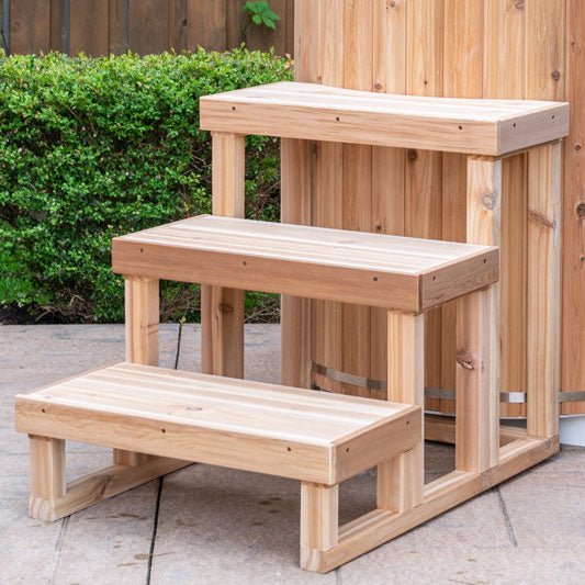 3 Tier Steps for Cold Plunge - Knotty Red Cedar - Majestic Patio