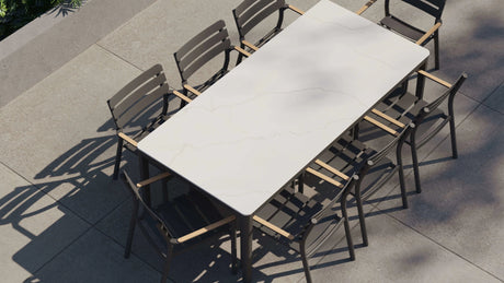 8 Seat OuterStone Dining Set in Glacier White - 8 Armchairs - Majestic Patio