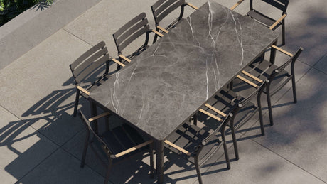 8 Seat OuterStone Dining Set in Mineral Gray - 8 Armchairs - Majestic Patio