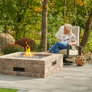 Bronson Block Square Gas Fire Pit Kit - Majestic Patio