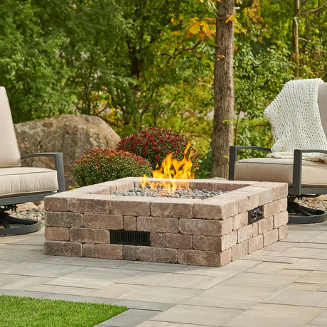 Bronson Block Square Gas Fire Pit Kit - Majestic Patio