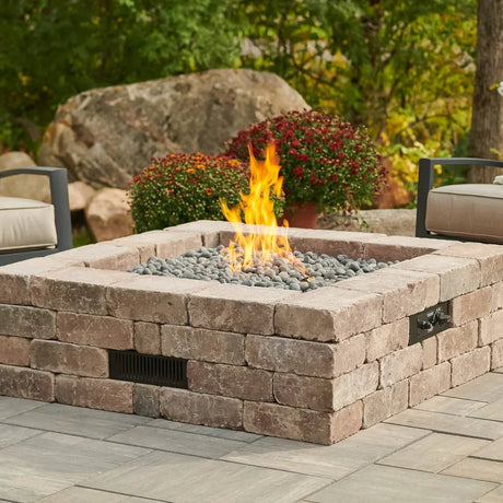 Bronson Block Square Gas Fire Pit Kit - Majestic Patio