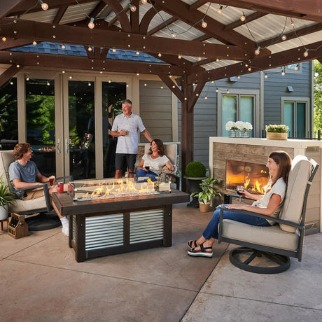 Denali Brew Linear Gas Fire Pit Table - Majestic Patio