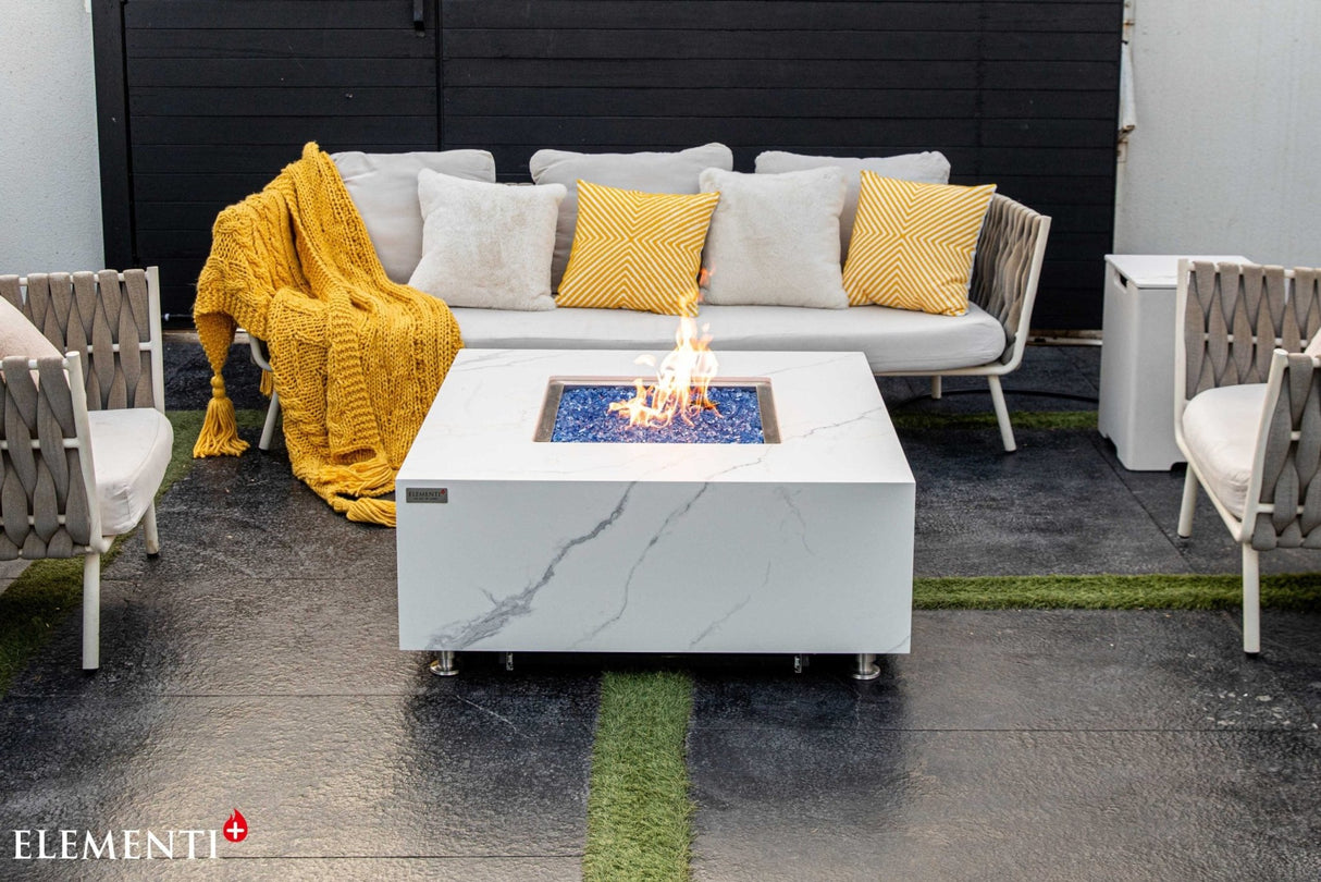 Elementi Bianco & Sofia Porcelain Fire Table - Majestic Patio