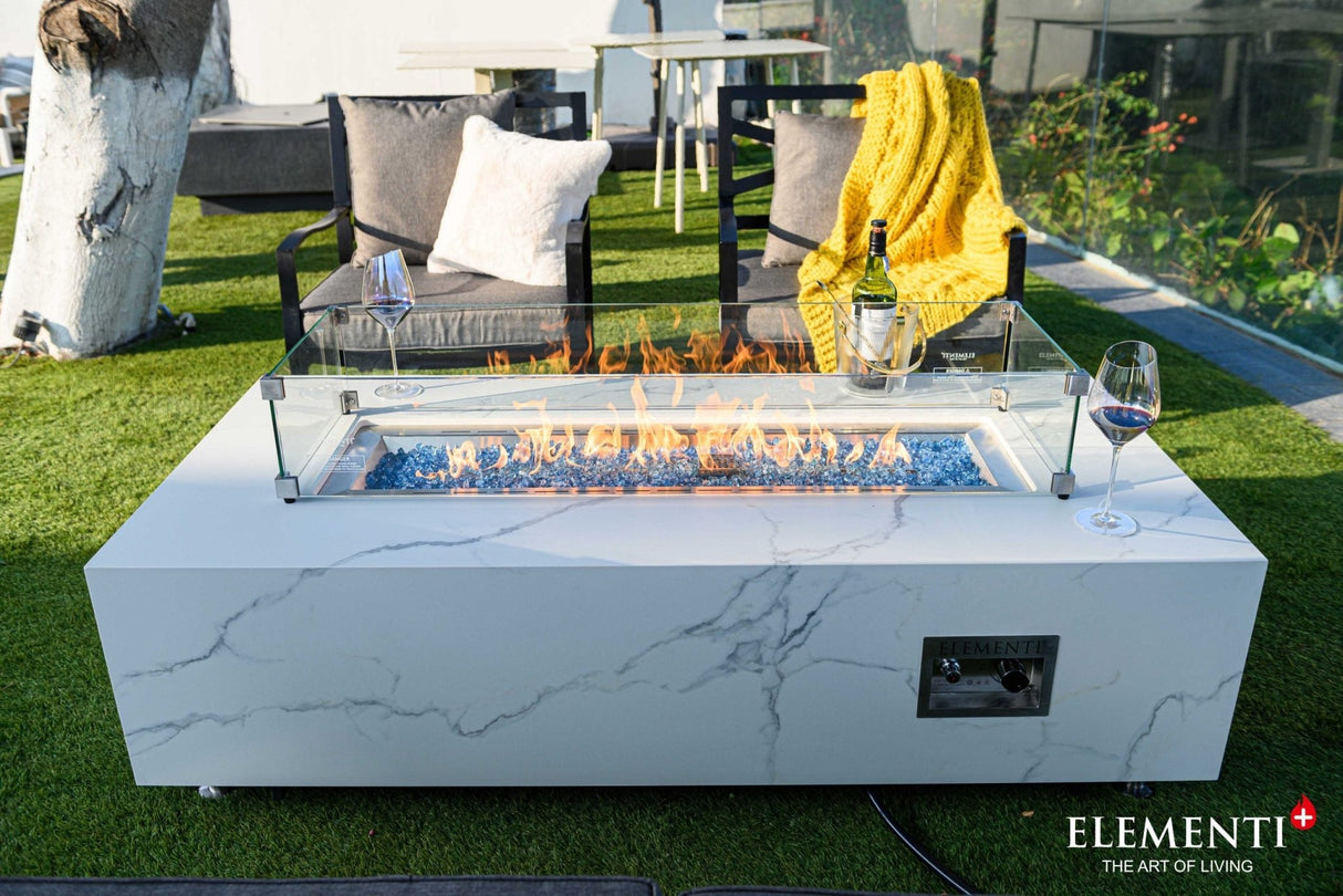 Elementi Carrara & Varna Porcelain Fire Table - Majestic Patio