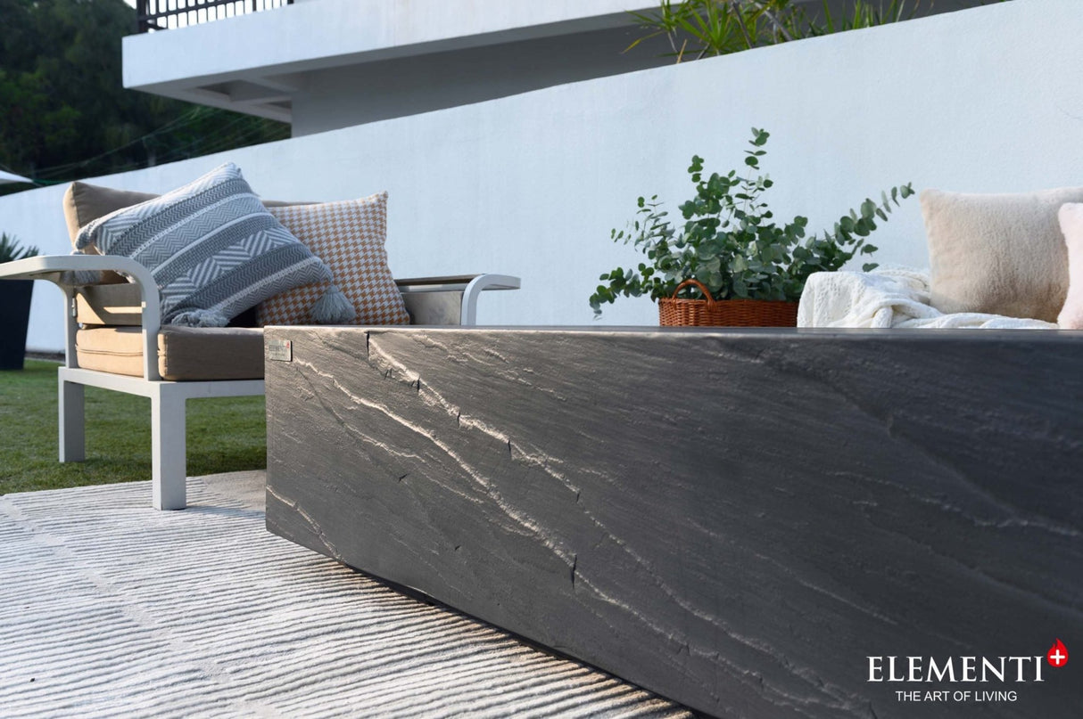 Elementi Meteora, Cape Town, and Colorado Rectangle Sandstone Fire Table - Majestic Patio