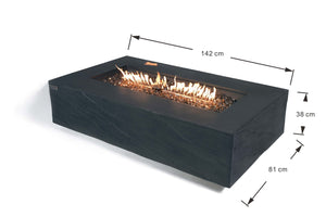 Elementi Meteora, Cape Town, and Colorado Rectangle Sandstone Fire Table - Majestic Patio