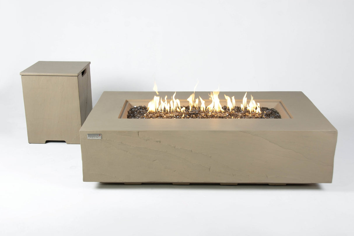 Elementi Meteora, Cape Town, and Colorado Rectangle Sandstone Fire Table - Majestic Patio