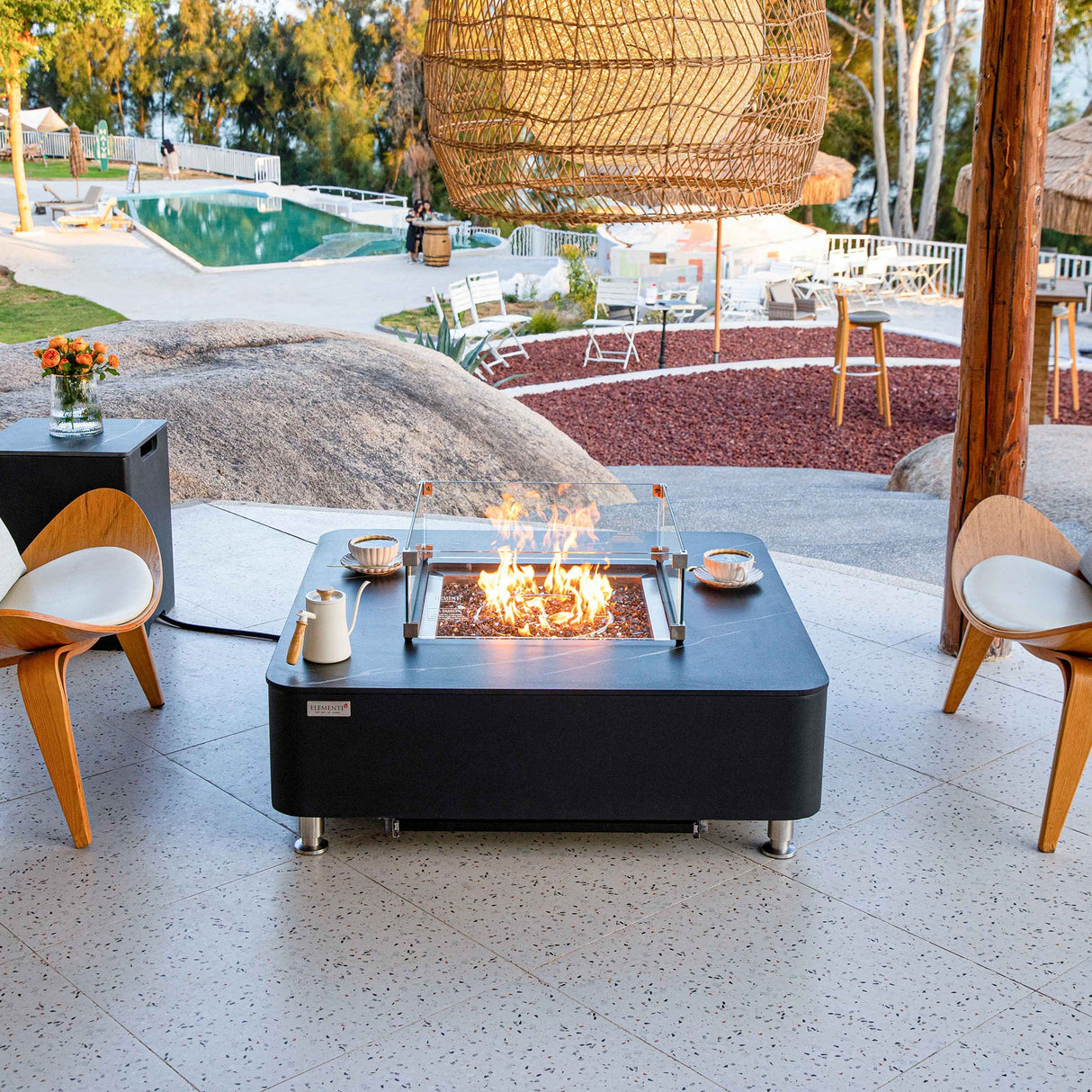 Elementi Plus Annecy Marble Porcelain Fire Table - Majestic Patio