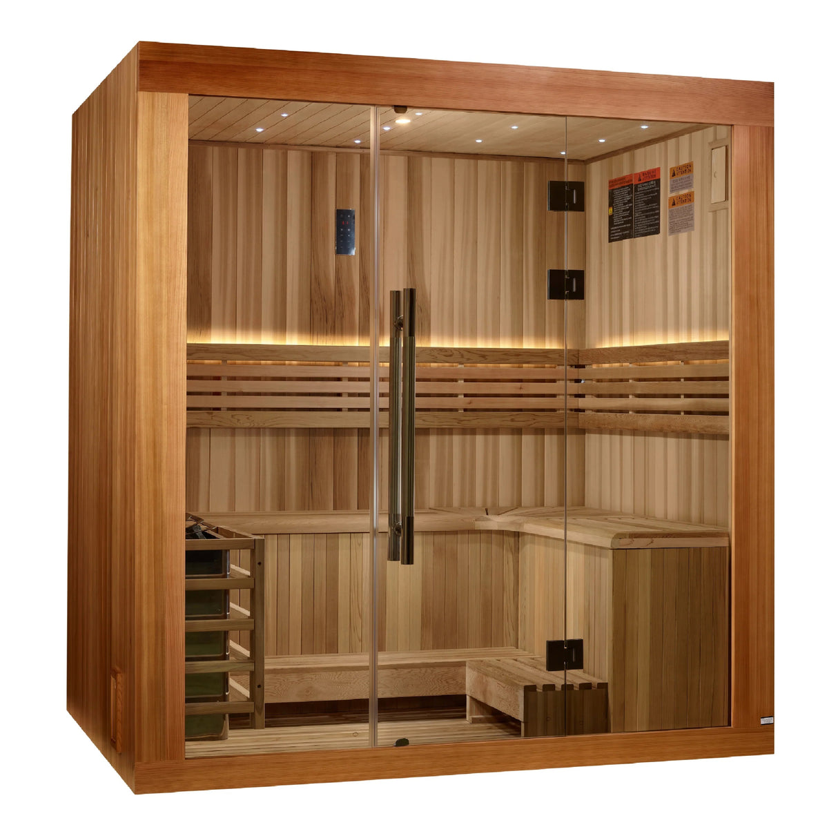 Golden Designs 2025 Updated Copenhagen Edition 3 Person Traditional Sauna - Canadian Red Cedar Interior and Pacific Premium Clear Cedar Exterior - Majestic Patio