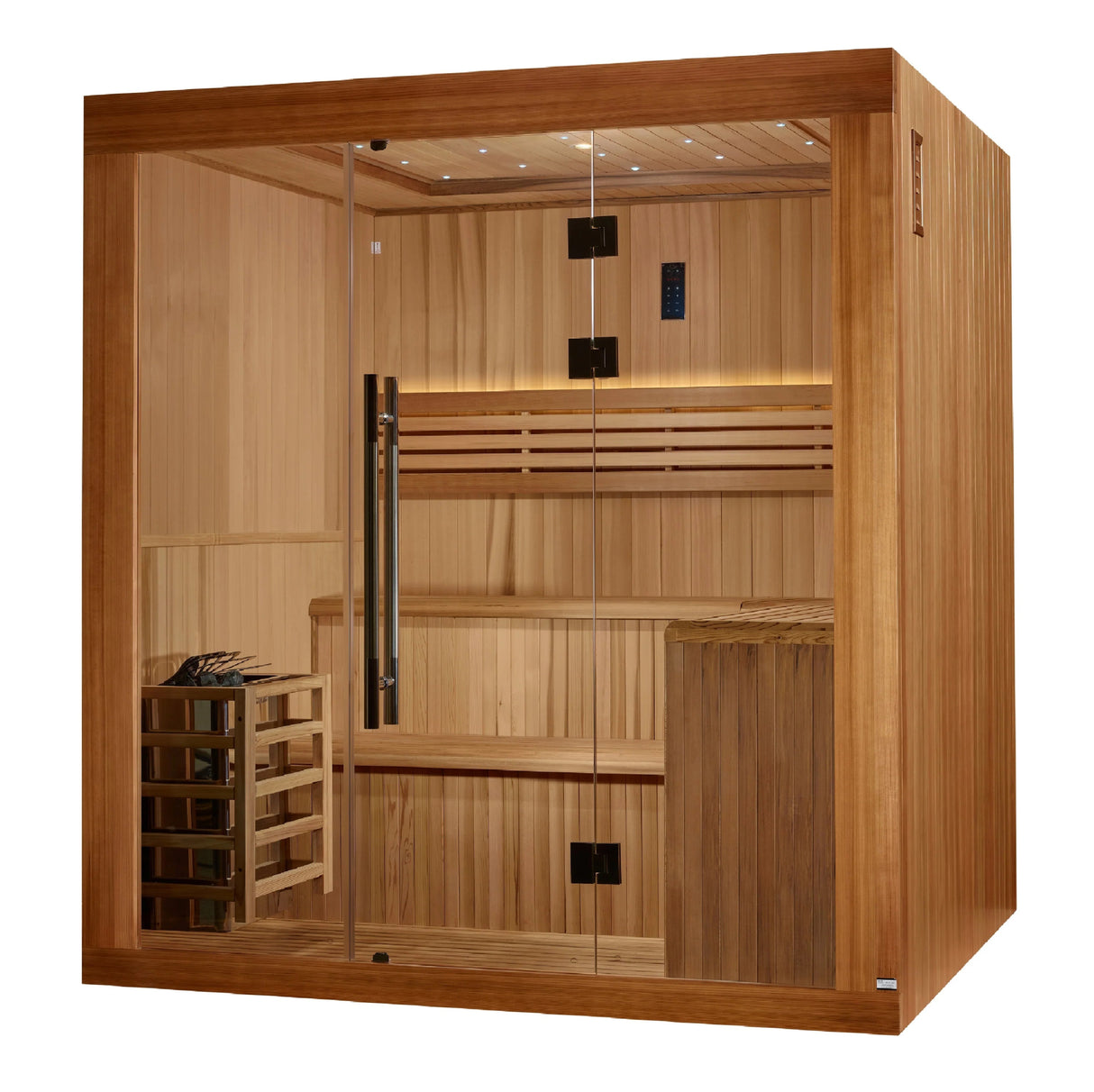 Golden Designs 2025 Updated Osla Edition 6 Person Traditional Sauna - Canadian Red Cedar Interior and Pacific Premium Clear Cedar Exterior - Majestic Patio