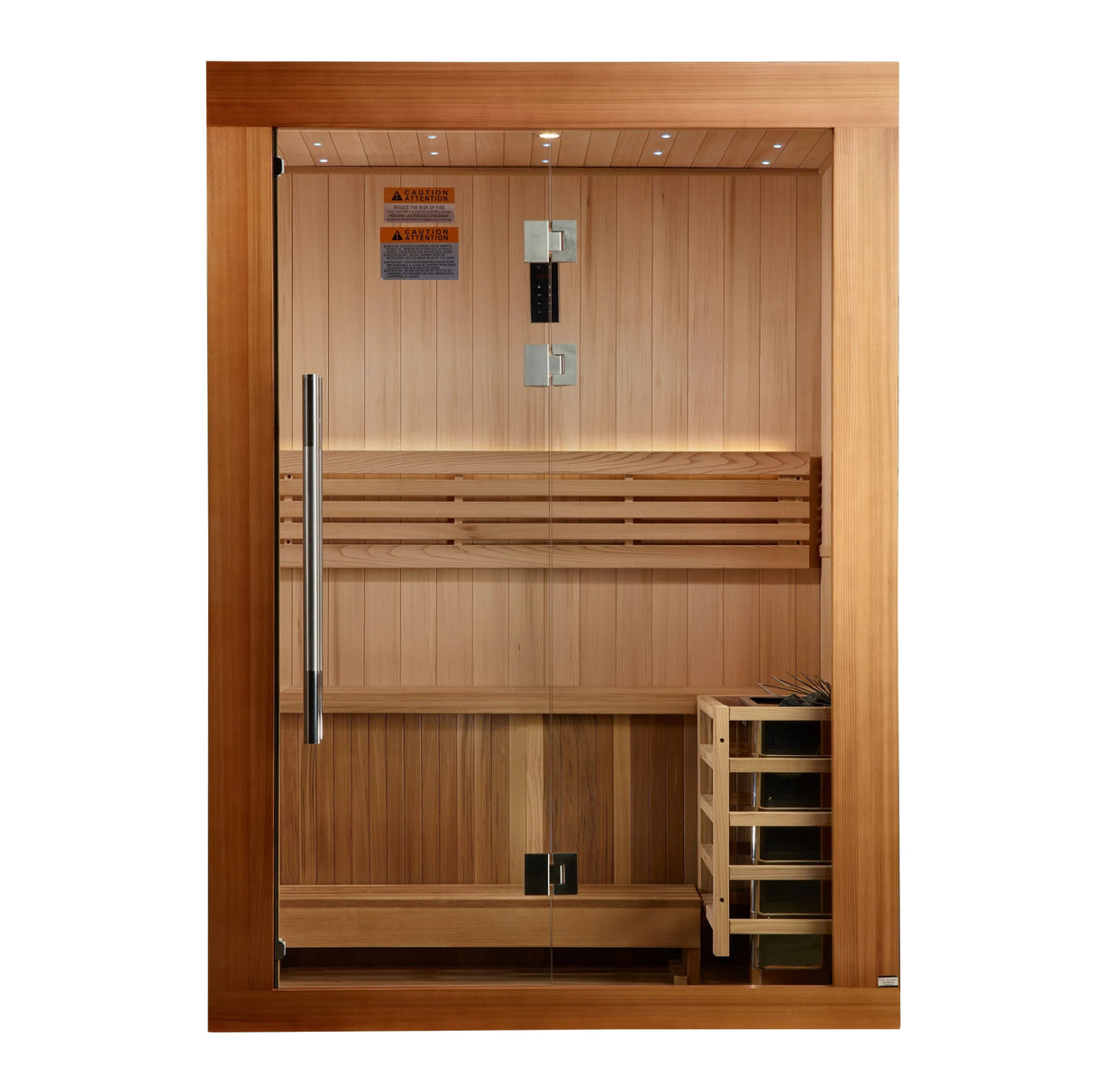 Golden Designs 2025 Updated Sundsvall Edition 2 Person Traditional Sauna - Canadian Red Cedar Interior and Pacific Premium Clear Cedar Exterior - Majestic Patio