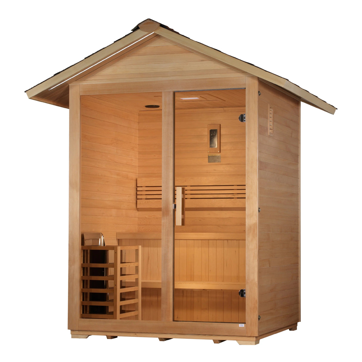 Golden Designs Arlberg 3 Person Traditional Outdoor Sauna - Canadian Hemlock - Majestic Patio