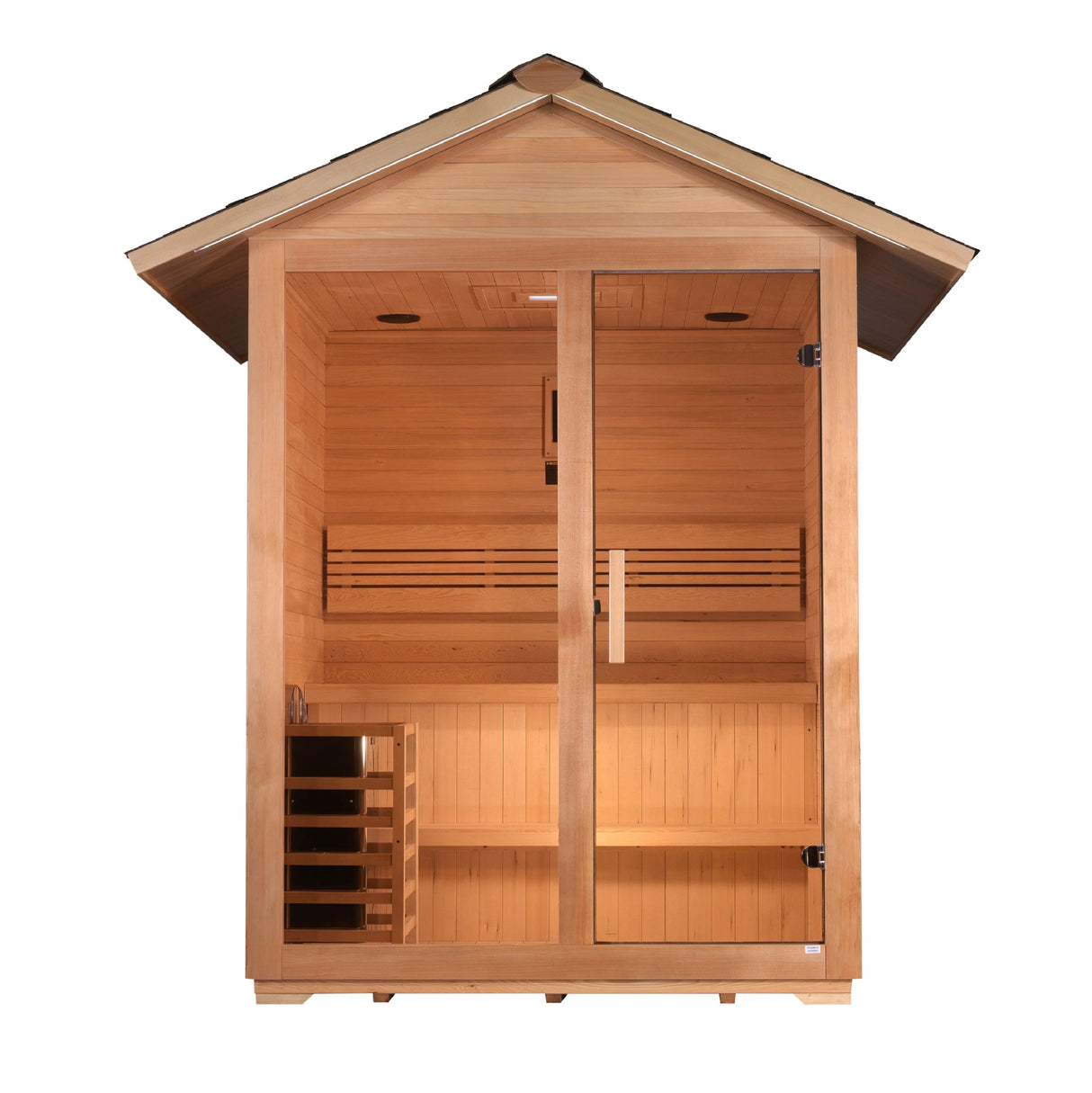 Golden Designs Arlberg 3 Person Traditional Outdoor Sauna - Canadian Hemlock - Majestic Patio