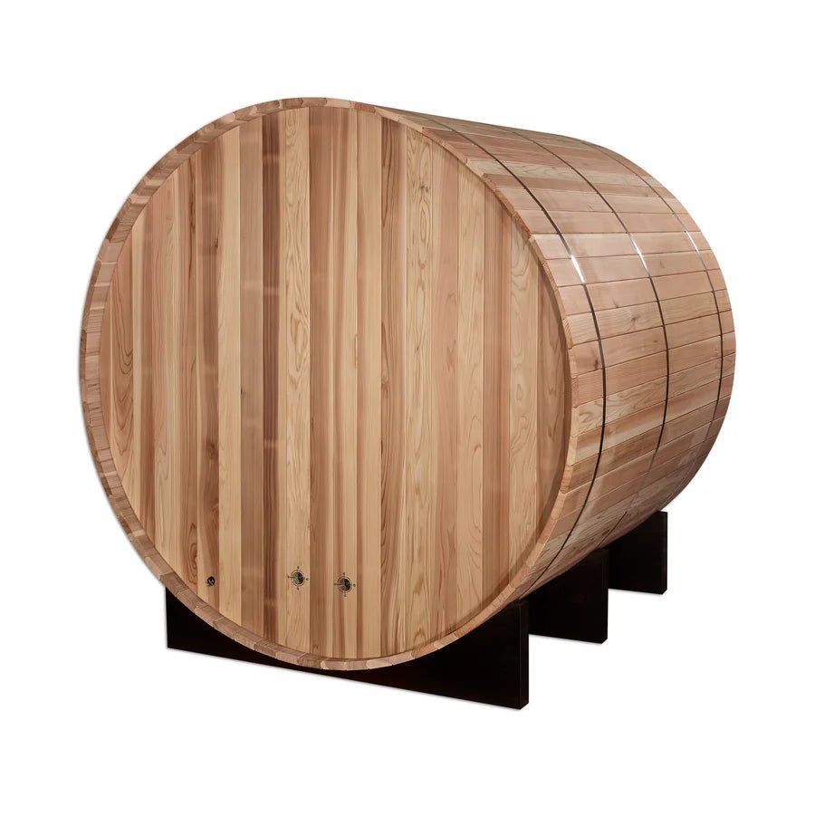 Golden Designs Arosa 4 Person Barrel Traditional Sauna - Pacific Cedar - Majestic Patio