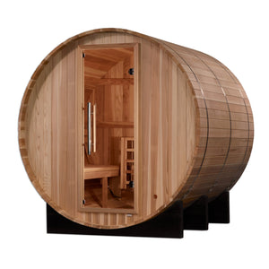 Golden Designs Arosa 4 Person Barrel Traditional Sauna - Pacific Cedar - Majestic Patio