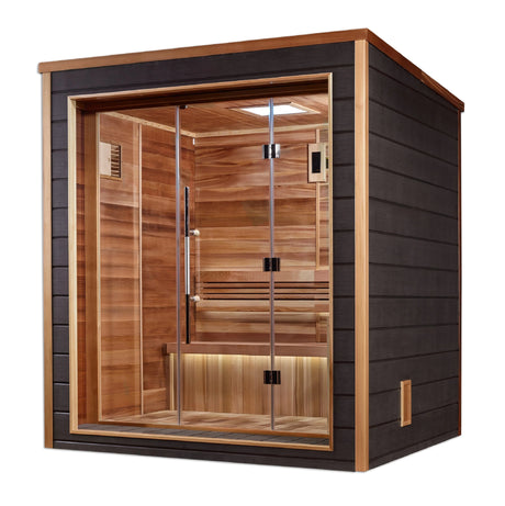 Golden Designs Drammen 3 Person Outdoor - Indoor Traditional Sauna (GDI - 8203 - 01) - Canadian Red Cedar Interior - Majestic Patio