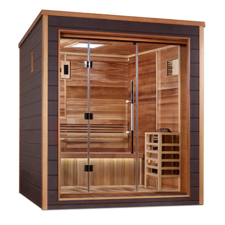 Golden Designs Drammen 3 Person Outdoor - Indoor Traditional Sauna (GDI - 8203 - 01) - Canadian Red Cedar Interior - Majestic Patio