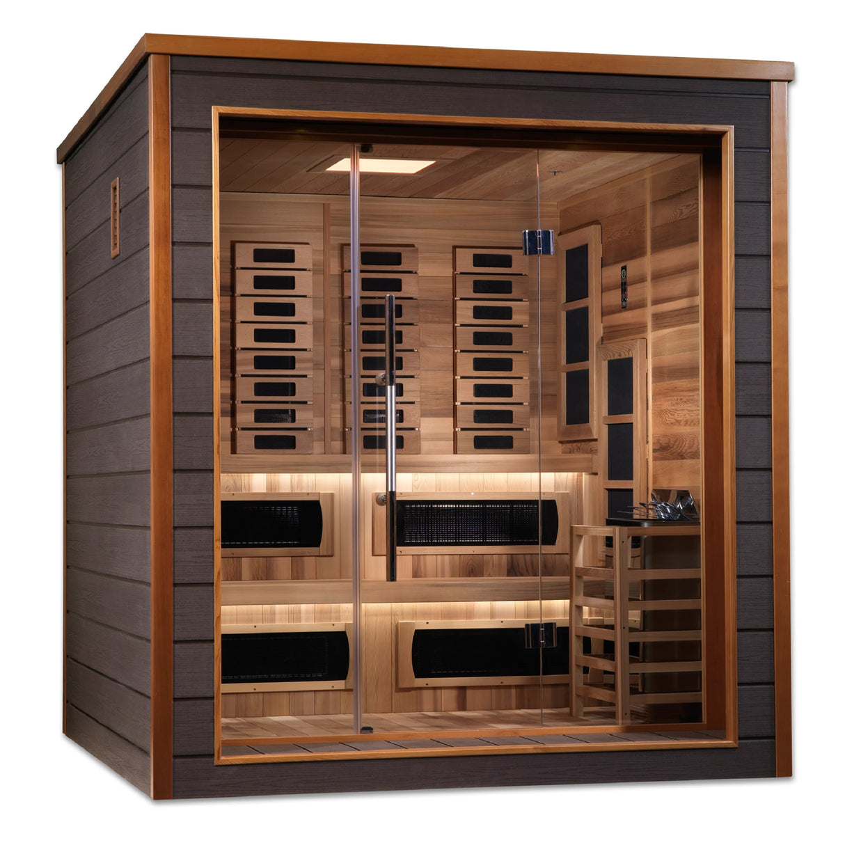 Golden Designs Karlstad 6 Person Outdoor - Indoor PureTech™ Hybrid Full Spectrum Sauna (GDI - 8226 - 01) - Canadian Red Cedar Interior - Majestic Patio