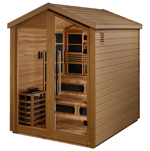 Golden Designs Kaskinen 6 Person Hybrid (PureTech™ Full Spectrum IR or Traditional Stove) Outdoor Sauna (GDI - 8526 - 01) - Canadian Red Cedar Interior - Majestic Patio