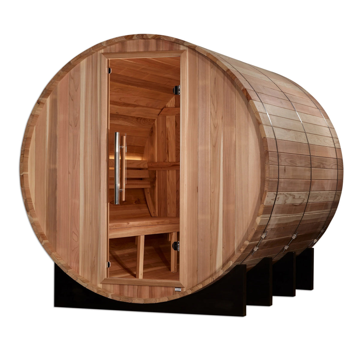 Golden Designs Klosters 6 Person Barrel Traditional Sauna - Pacific Cedar - Majestic Patio