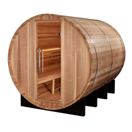 Golden Designs Klosters 6 Person Barrel Traditional Sauna - Pacific Cedar - Majestic Patio