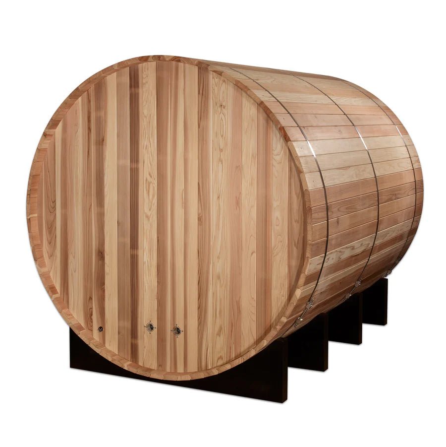 Golden Designs Klosters 6 Person Barrel Traditional Sauna - Pacific Cedar - Majestic Patio