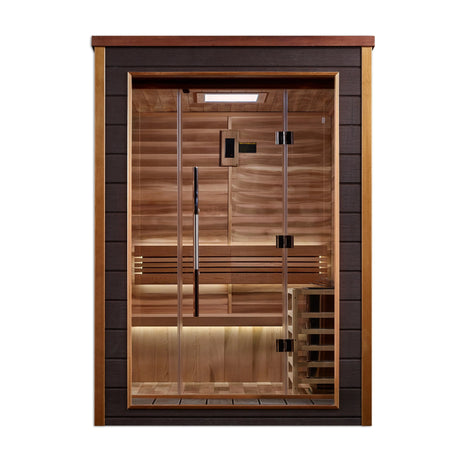 Golden Designs Narvik 2 Person Outdoor - Indoor Traditional Sauna (GDI - 8202 - 01) - Canadian Red Cedar Interior - Majestic Patio