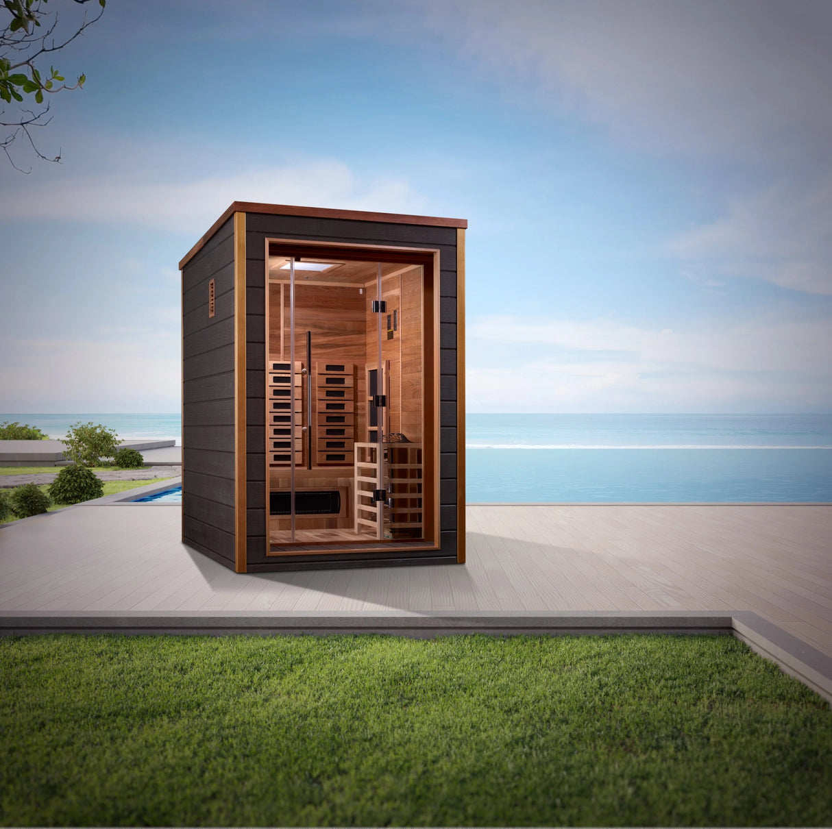 Golden Designs Nora 2 Person Outdoor - Indoor PureTech™ Hybrid Full Spectrum Sauna (GDI - 8222 - 01) - Canadian Red Cedar Interior - Majestic Patio