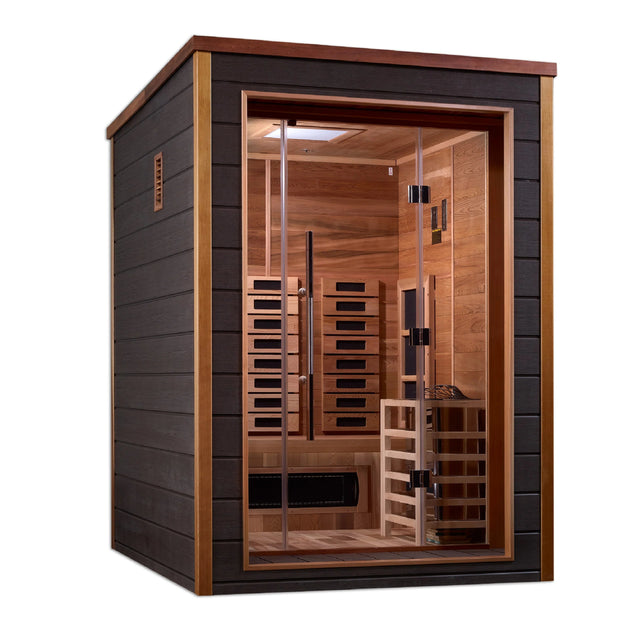 Golden Designs Nora 2 Person Outdoor - Indoor PureTech™ Hybrid Full Spectrum Sauna (GDI - 8222 - 01) - Canadian Red Cedar Interior - Majestic Patio