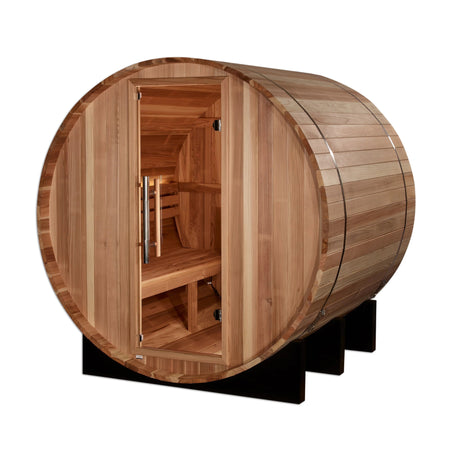 Golden Designs St. Moritz 2 Person Barrel Traditional Sauna - Pacific Cedar - Majestic Patio