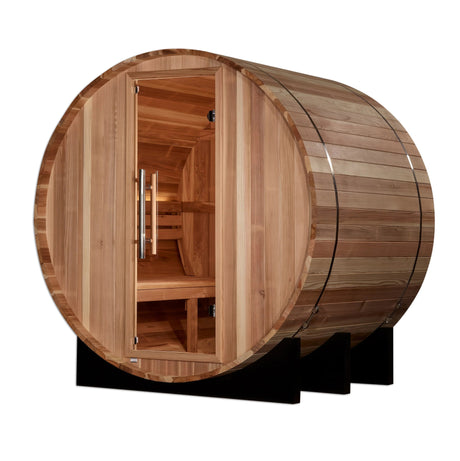 Golden Designs St. Moritz 2 Person Barrel Traditional Sauna - Pacific Cedar - Majestic Patio