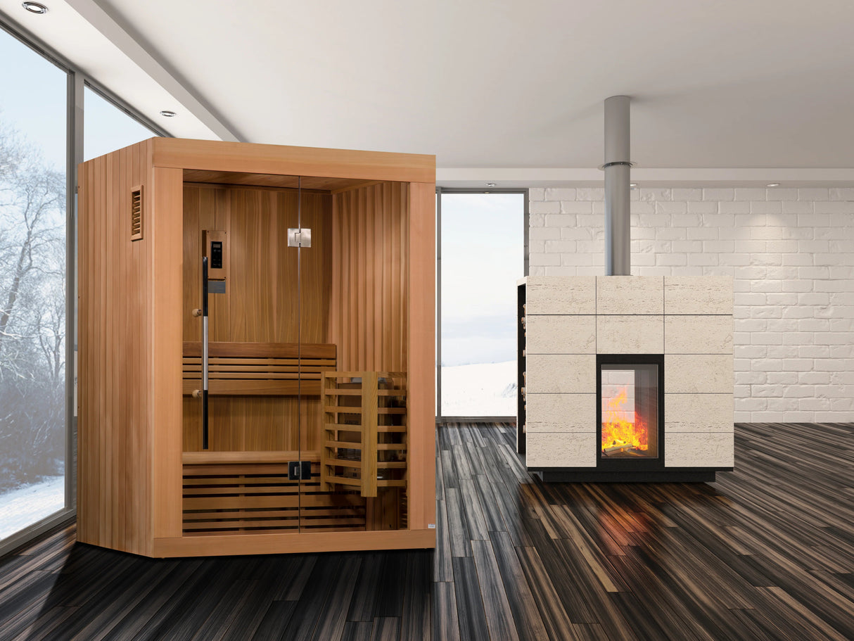 Golden Designs Sundsvall Edition 2 Person Traditional Sauna - Canadian Red Cedar - Majestic Patio