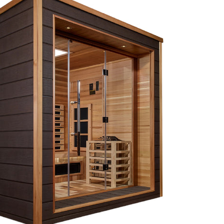 Golden Designs Visby 3 Person Outdoor - Indoor PureTech™ Hybrid Full Spectrum Sauna (GDI - 8223 - 01) - Canadian Red Cedar Interior - Majestic Patio