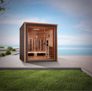 Golden Designs Visby 3 Person Outdoor - Indoor PureTech™ Hybrid Full Spectrum Sauna (GDI - 8223 - 01) - Canadian Red Cedar Interior - Majestic Patio