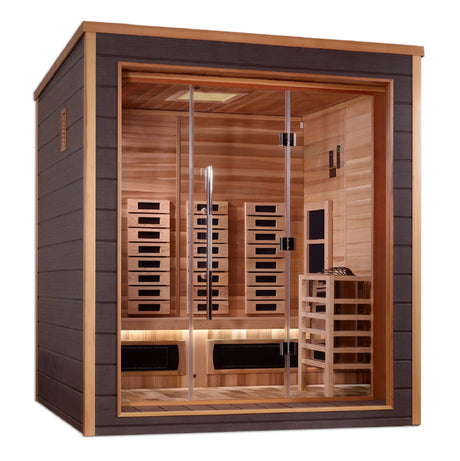 Golden Designs Visby 3 Person Outdoor - Indoor PureTech™ Hybrid Full Spectrum Sauna (GDI - 8223 - 01) - Canadian Red Cedar Interior - Majestic Patio