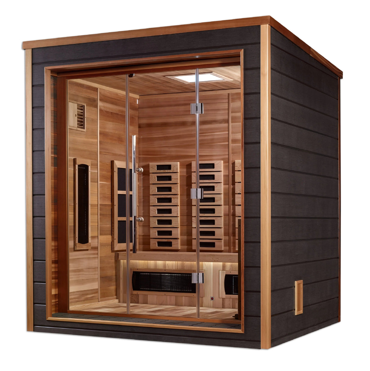 Golden Designs Visby 3 Person Outdoor - Indoor PureTech™ Hybrid Full Spectrum Sauna (GDI - 8223 - 01) - Canadian Red Cedar Interior - Majestic Patio