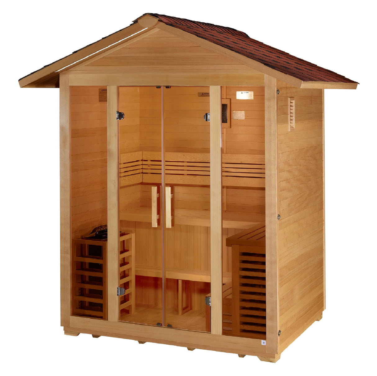 Golden Designs Vorarlberg 5 Person Traditional Outdoor Sauna - Canadian Hemlock - Majestic Patio