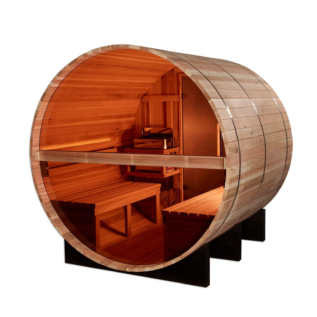 Golden Designs Zurich 4 Person Barrel with Bronze Privacy View - Traditional Sauna - Pacific Cedar - Majestic Patio