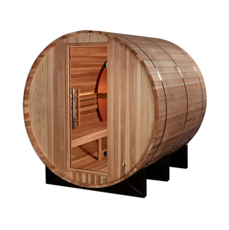 Golden Designs Zurich 4 Person Barrel with Bronze Privacy View - Traditional Sauna - Pacific Cedar - Majestic Patio