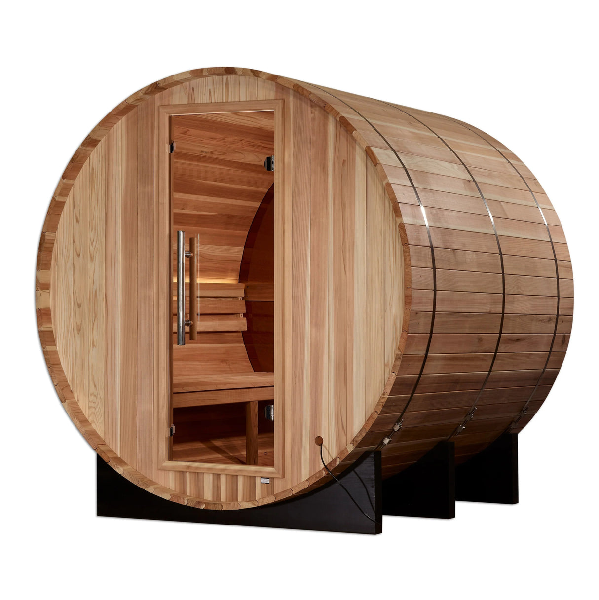 Golden Designs Zurich 4 Person Barrel with Bronze Privacy View - Traditional Sauna - Pacific Cedar - Majestic Patio