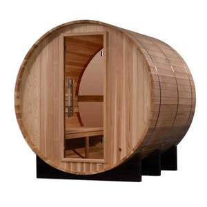 Golden Designs Zurich 4 Person Barrel with Bronze Privacy View - Traditional Sauna - Pacific Cedar - Majestic Patio