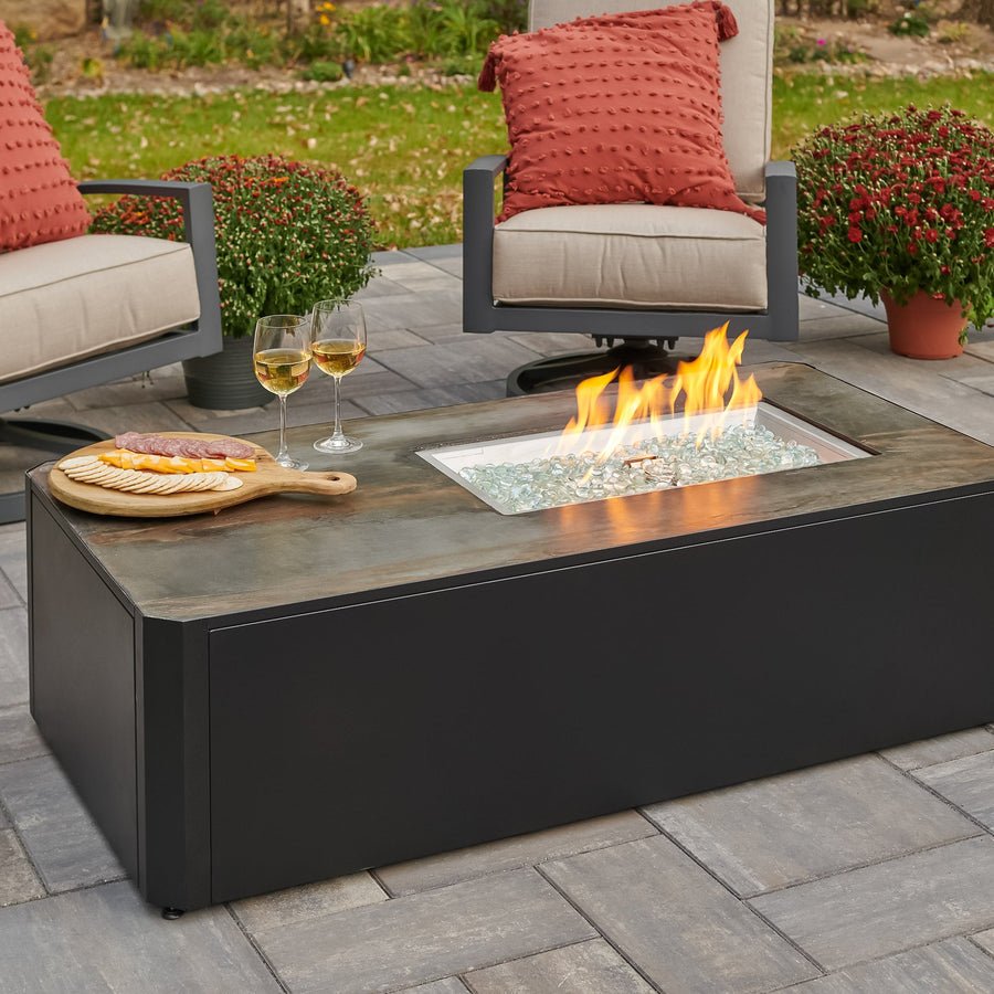 Kinney Rectangular Gas Fire Pit Table - Majestic Patio