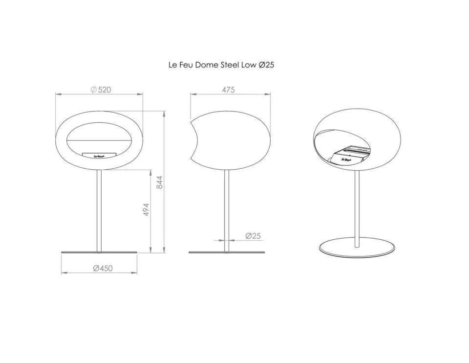 Le Feu - Dome Chromed Silver Ground Steel Low Pole - Fireplace - Majestic Patio