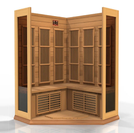 Maxxus Avignon Edition 3 Person Corner Near Zero EMF FAR Infrared Sauna - Canadian Red Cedar - Majestic Patio