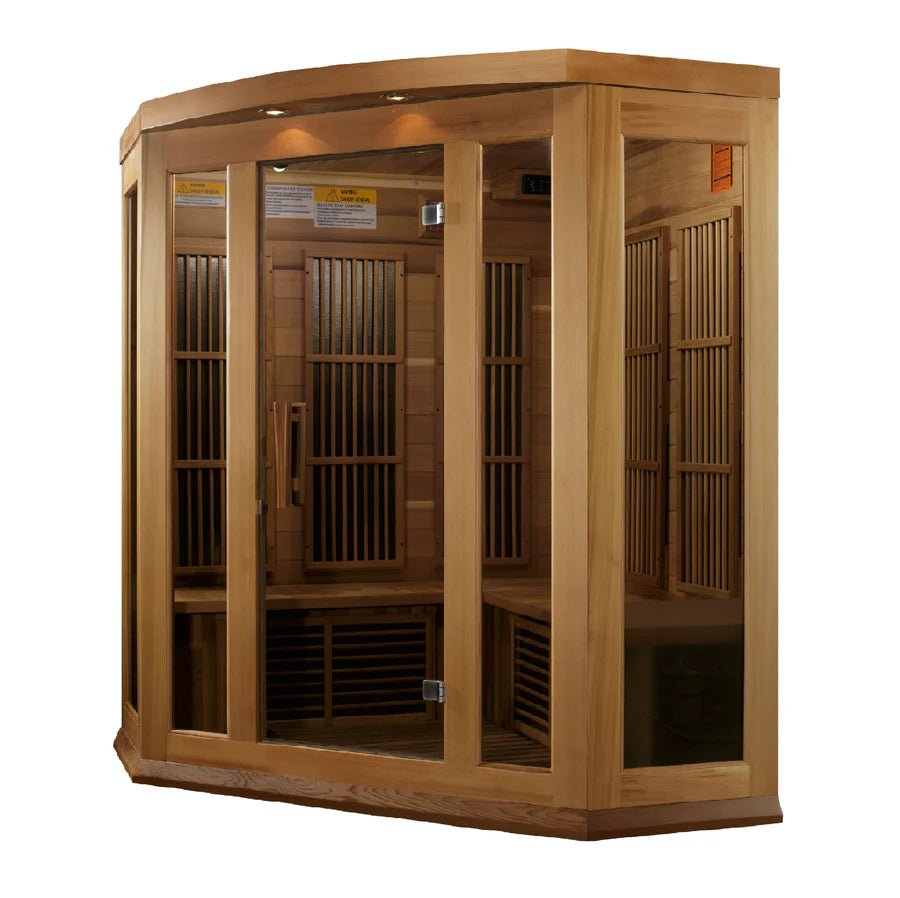 Maxxus Avignon Edition 3 Person Corner Near Zero EMF FAR Infrared Sauna - Canadian Red Cedar - Majestic Patio