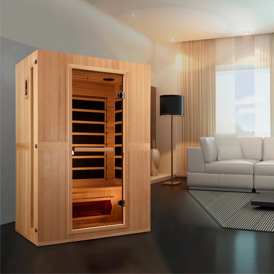 Maxxus Serenity Dual Tech 2 person Low EMF FAR Infrared Sauna Canadian Hemlock - Majestic Patio