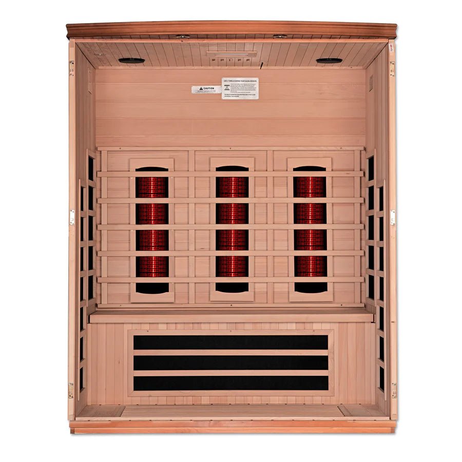 New 2023 Model Lugano 3 Person Full Spectrum Infrared Sauna - Canadian Hemlock - Majestic Patio