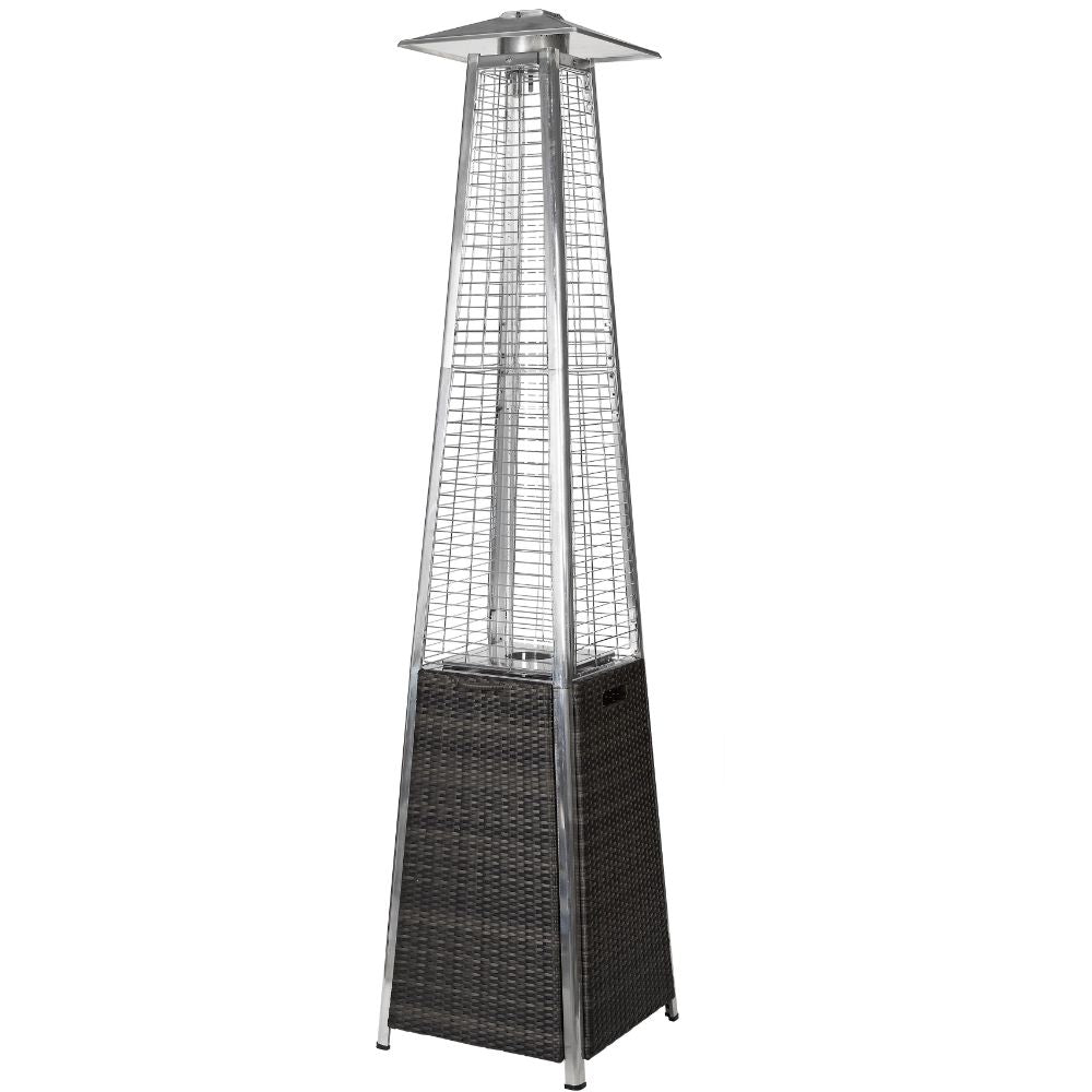 RADtec 89" Tower Flame Propane Patio Heater - Black & Grey Wicker (41,000 BTU) - Majestic Patio